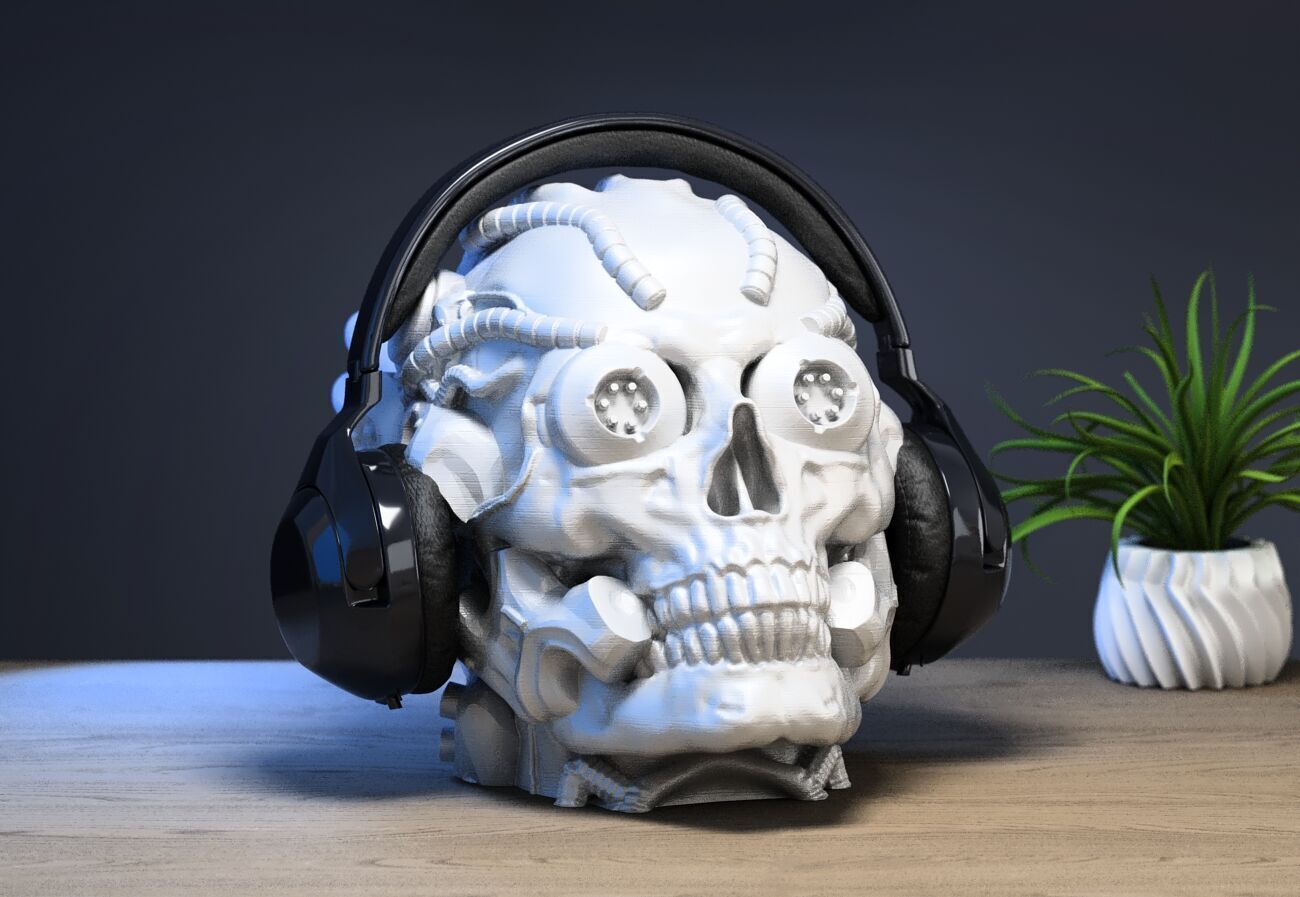 Robot Skull Headphone Stand Cyborg Headset Stand 3D print model_1
