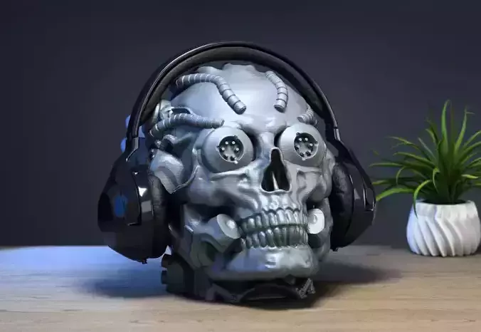 Robot Skull Headphone Stand Cyborg Headset Stand 3D print model