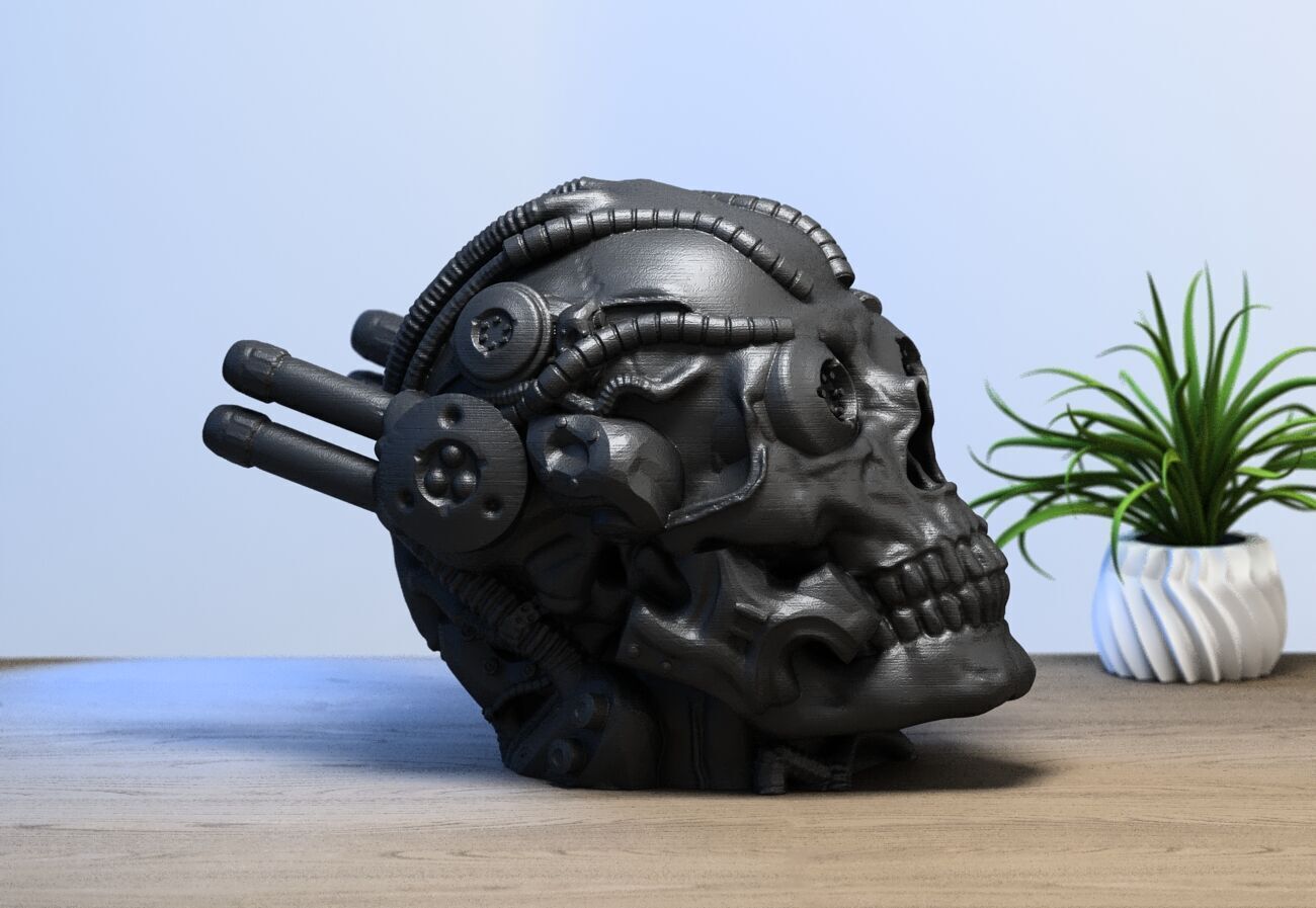 Robot Skull Headphone Stand Cyborg Headset Stand 3D print model_4