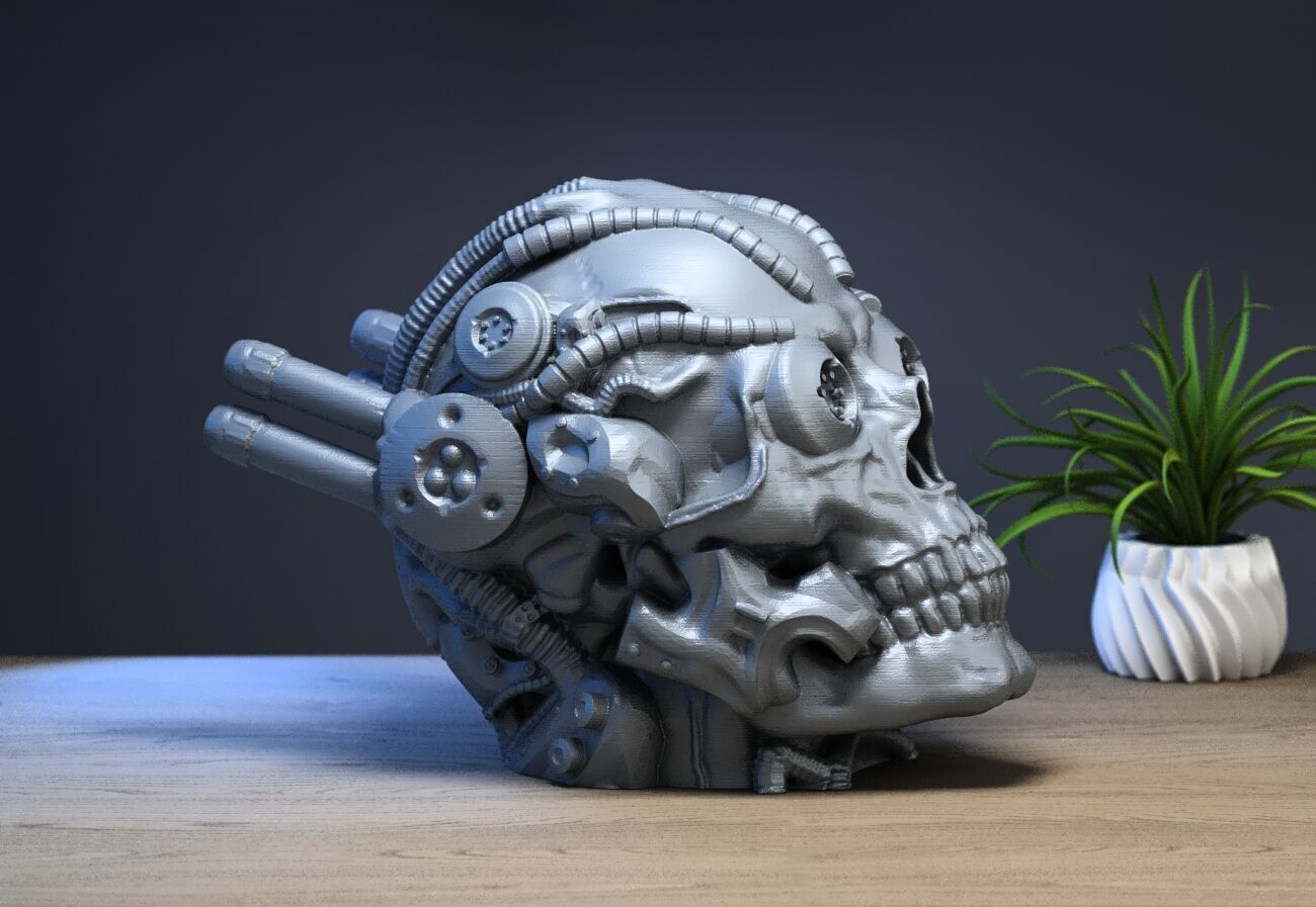 Robot Skull Headphone Stand Cyborg Headset Stand 3D print model_3