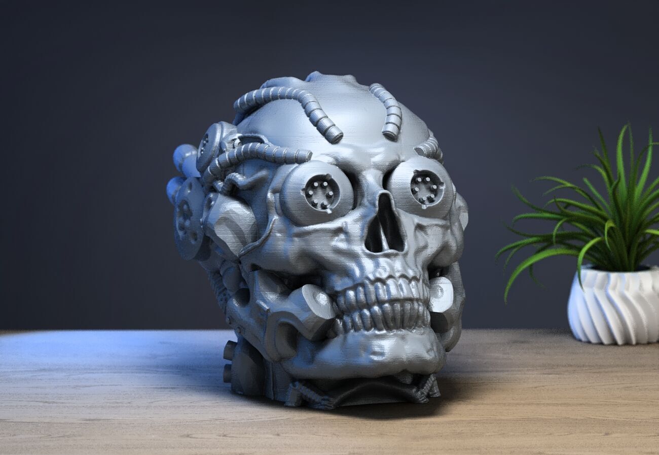 Robot Skull Headphone Stand Cyborg Headset Stand 3D print model_2