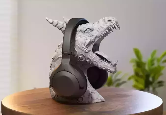 Ornament Dragon Headphone Stand Tatoo Dragon Cyborg Headset  3D print model