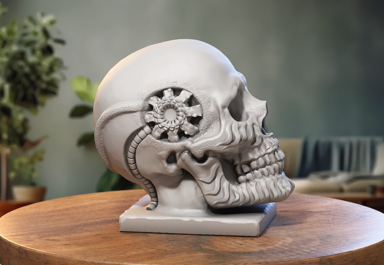 Robot Skull Headphone Stand Cyborg Headset Stand 3D print model_2