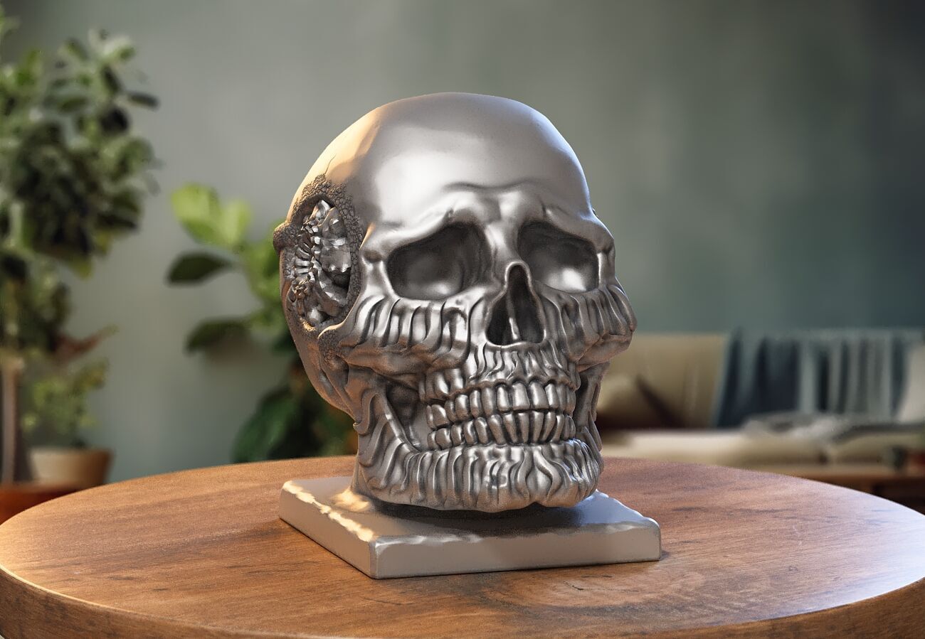 Robot Skull Headphone Stand Cyborg Headset Stand 3D print model_1