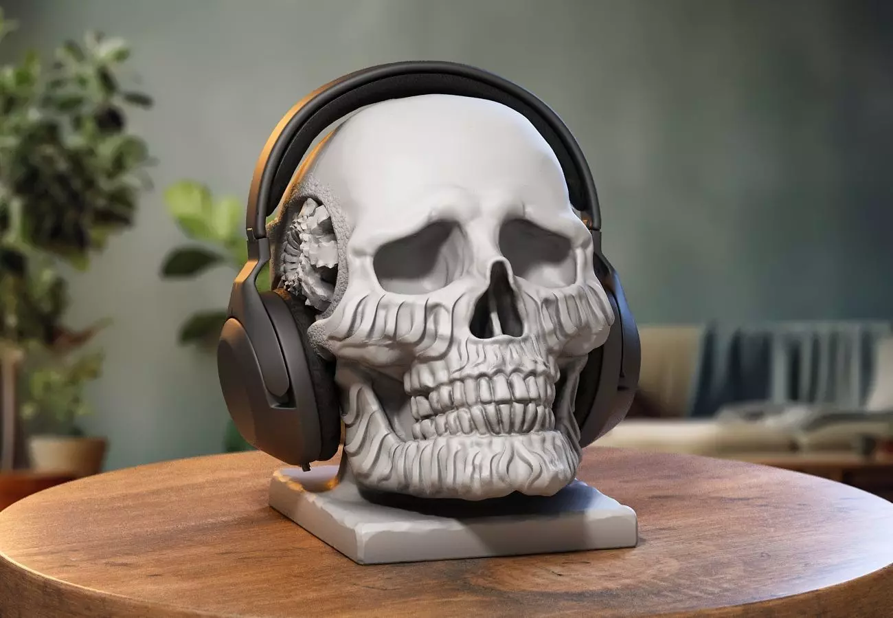Robot Skull Headphone Stand Cyborg Headset Stand 3D print model_0