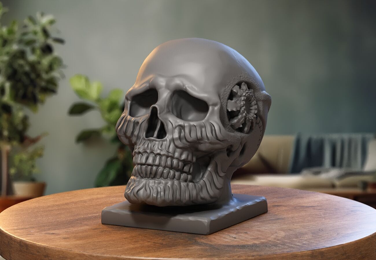 Robot Skull Headphone Stand Cyborg Headset Stand 3D print model_4