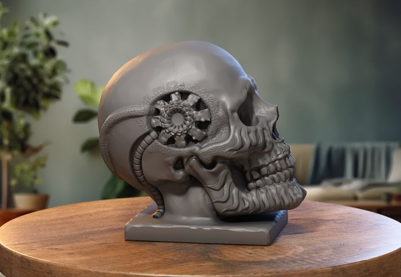 Robot Skull Headphone Stand Cyborg Headset Stand 3D print model_3