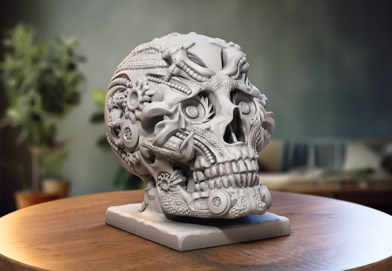 Robot Skull Headphone Stand Cyborg Headset Stand 3D print model_3