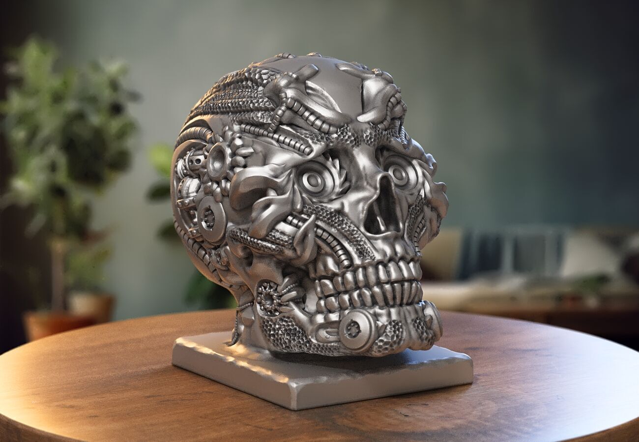 Robot Skull Headphone Stand Cyborg Headset Stand 3D print model_2