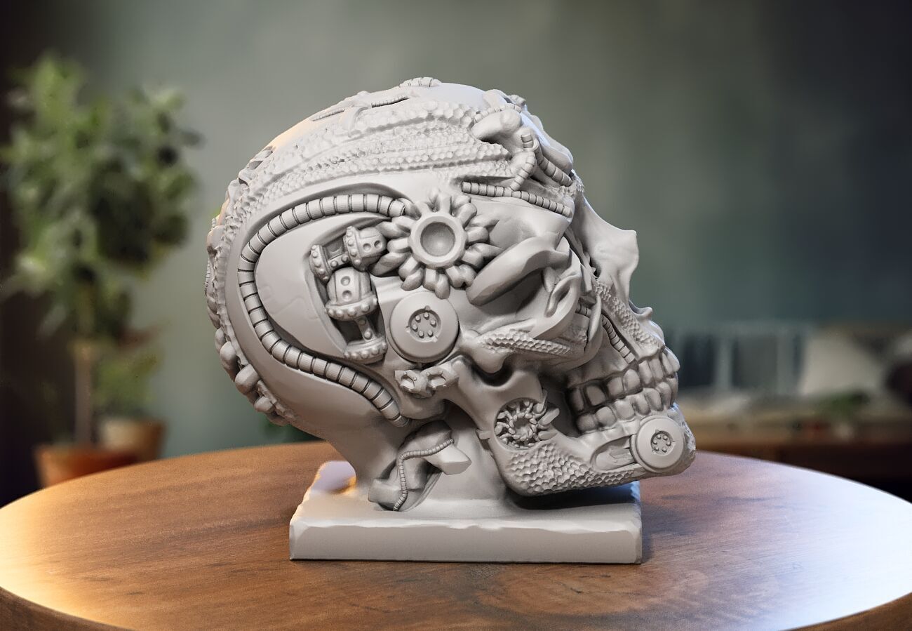 Robot Skull Headphone Stand Cyborg Headset Stand 3D print model_1