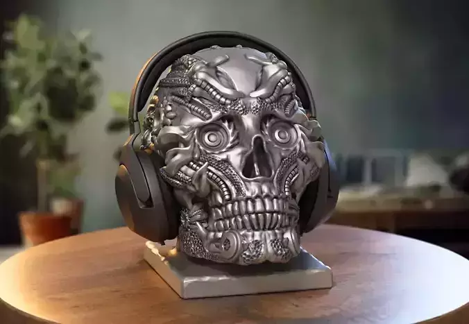 Robot Skull Headphone Stand Cyborg Headset Stand 3D print model