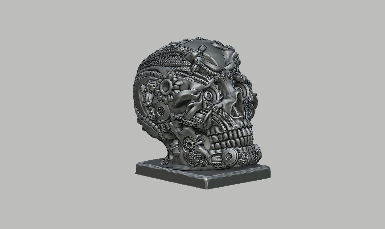 Robot Skull Headphone Stand Cyborg Headset Stand 3D print model_7
