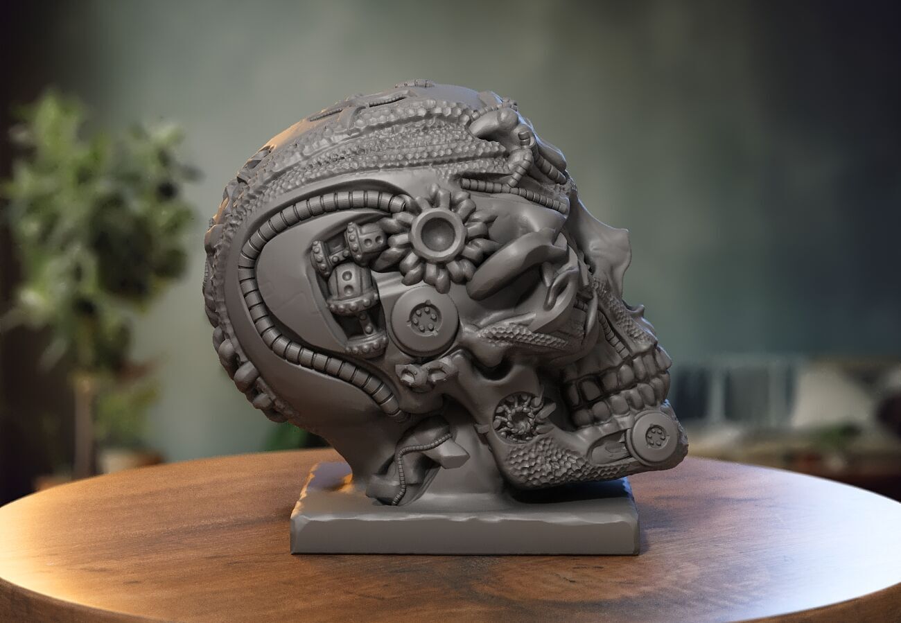 Robot Skull Headphone Stand Cyborg Headset Stand 3D print model_4