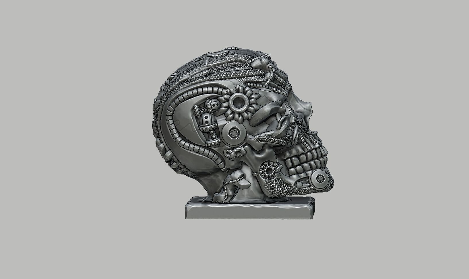 Robot Skull Headphone Stand Cyborg Headset Stand 3D print model_8
