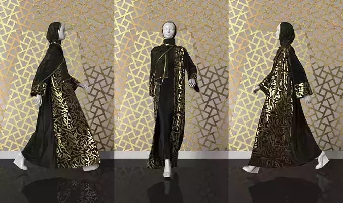 Arabic Calligraphy Kaftan with Hijab 3D model