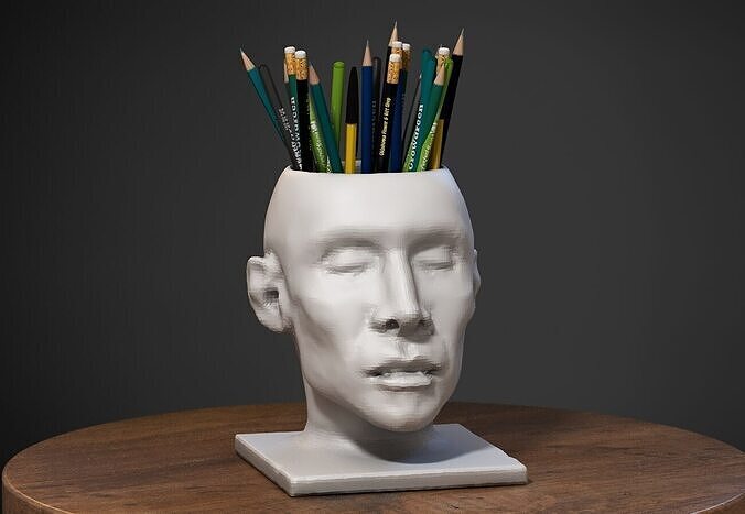 Human head low poly modern pen holder Human head low poly  3D print model