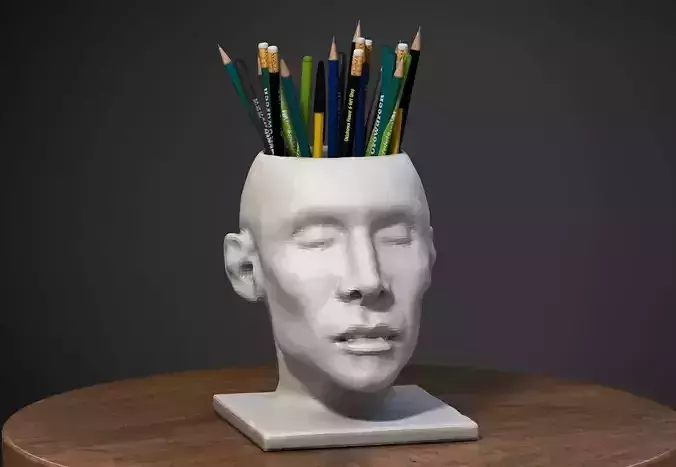 Human head low poly modern pen holder Human head low poly 