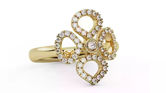 Clover Flower Diamond Engagement Ring 