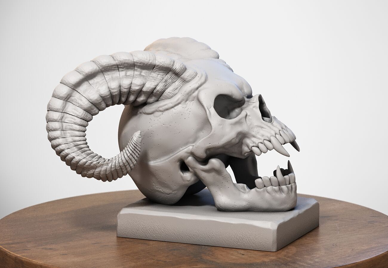 Skull scream horns Headphone Stand Cyborg Headset Stand 3D print model_3