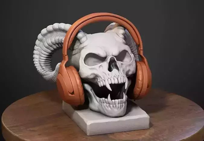 Skull scream horns Headphone Stand Cyborg Headset Stand