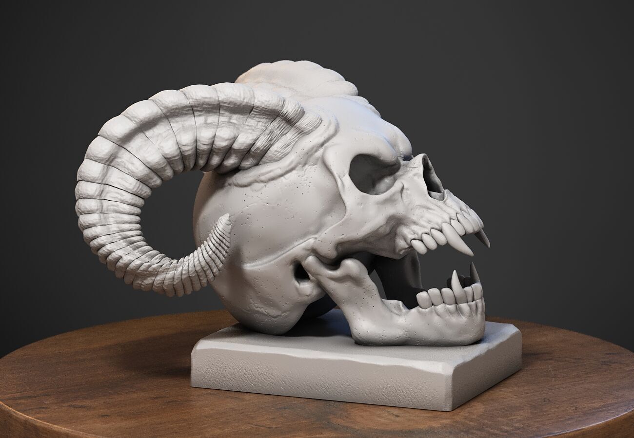 Skull scream horns Headphone Stand Cyborg Headset Stand 3D print model_5