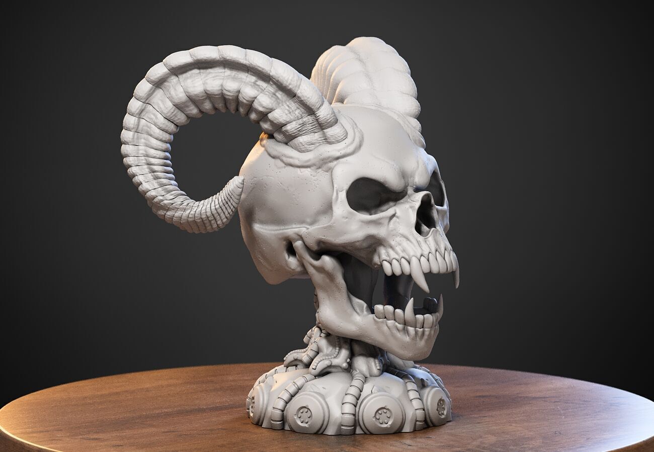 Skull wild scream robot bust Cyborg skull scream bust 3D print model_2