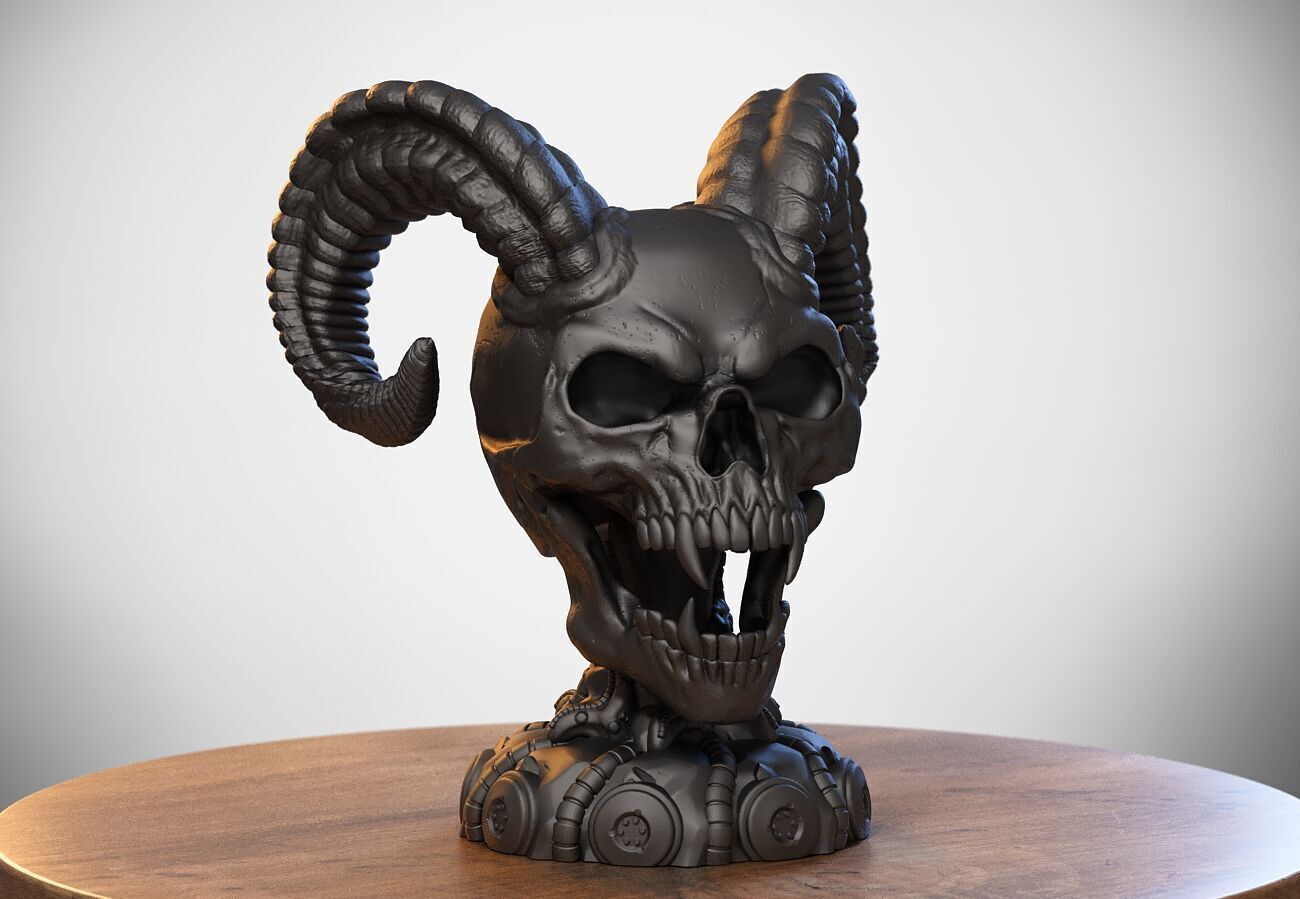 Skull wild scream robot bust Cyborg skull scream bust 3D print model_4