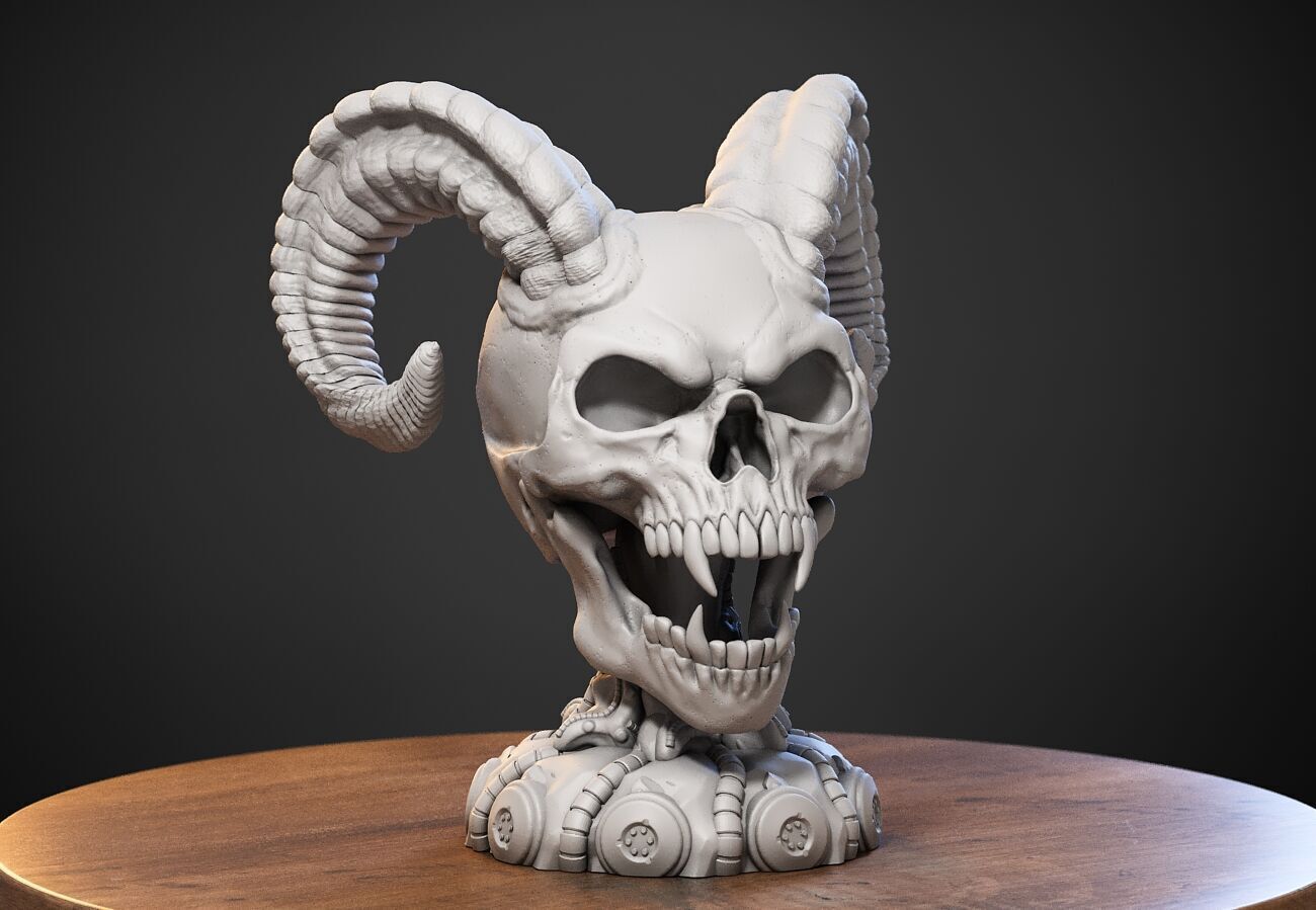 Skull wild scream robot bust Cyborg skull scream bust 3D print model_1