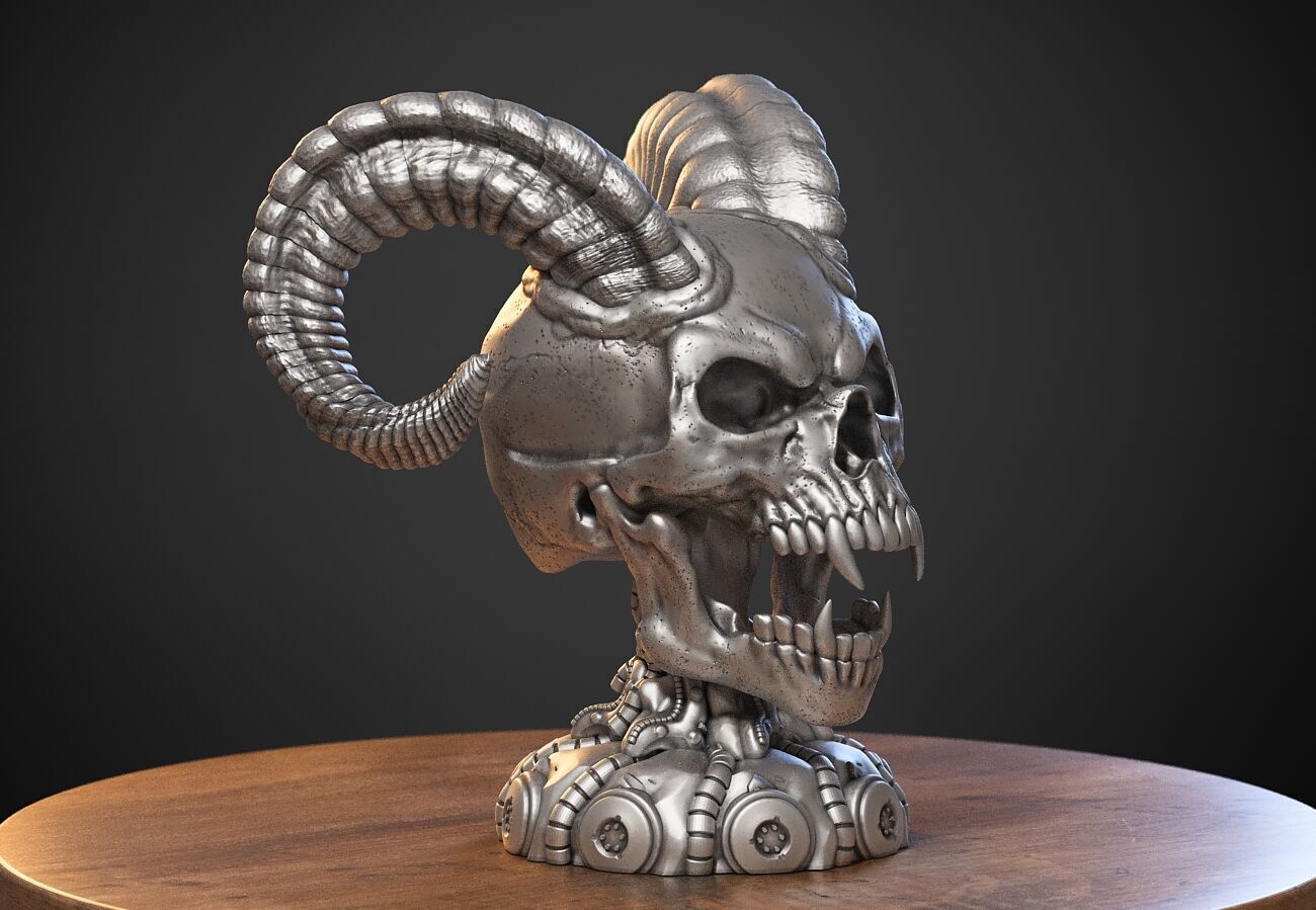Skull wild scream robot bust Cyborg skull scream bust 3D print model_3