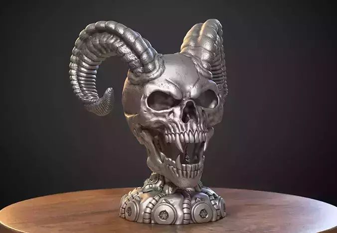 Skull wild scream robot bust Cyborg skull scream bust 3D print model