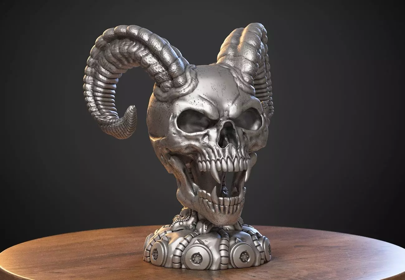 Skull wild scream robot bust Cyborg skull scream bust 3D print model_0