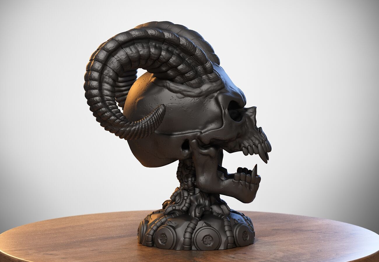 Skull wild scream robot bust Cyborg skull scream bust 3D print model_6