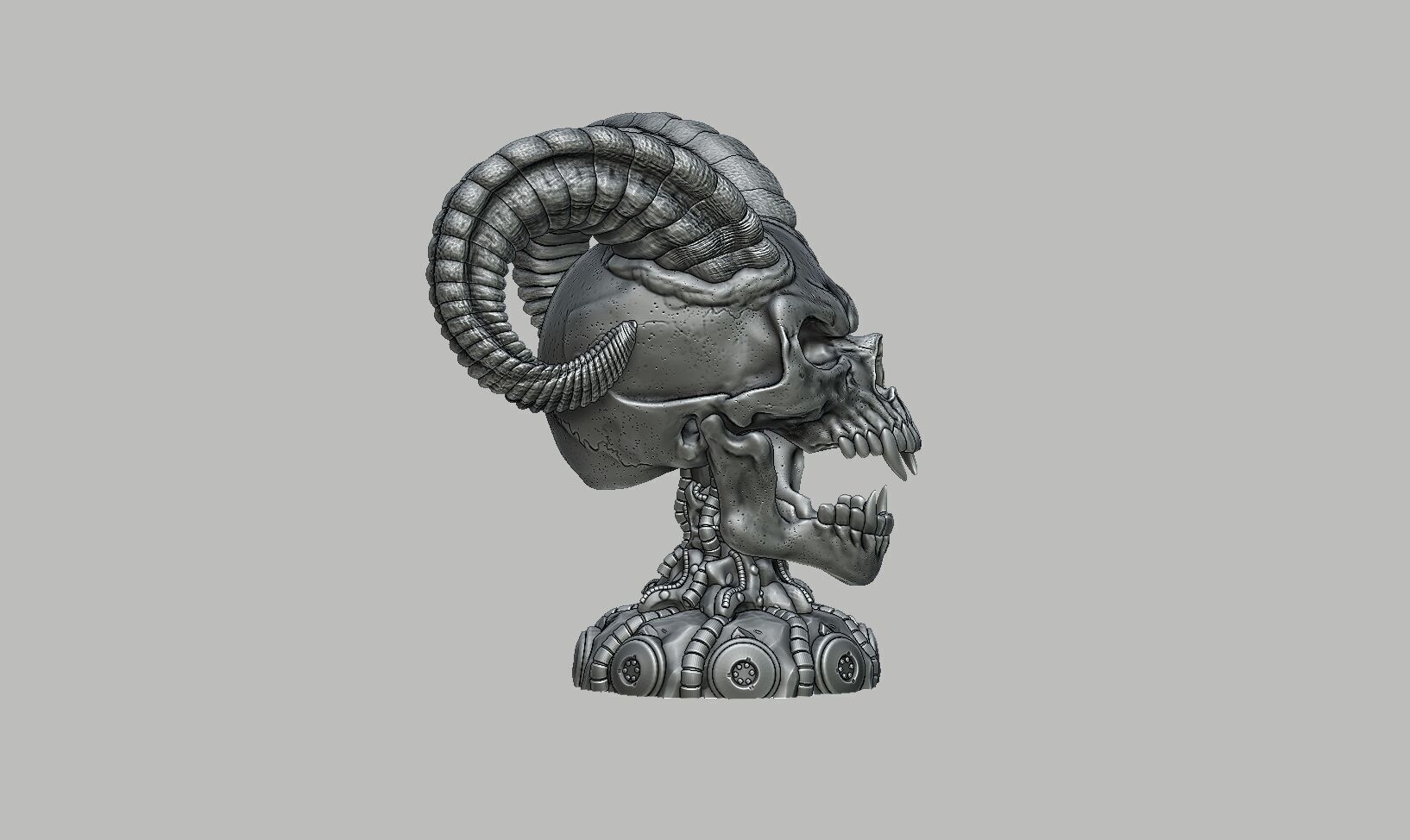 Skull wild scream robot bust Cyborg skull scream bust 3D print model_10