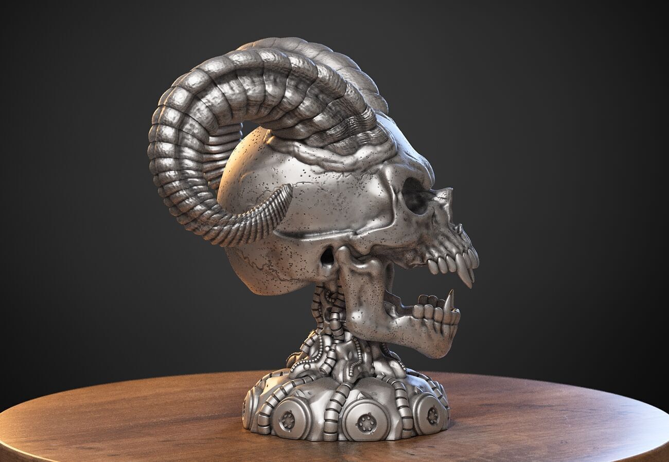 Skull wild scream robot bust Cyborg skull scream bust 3D print model_5