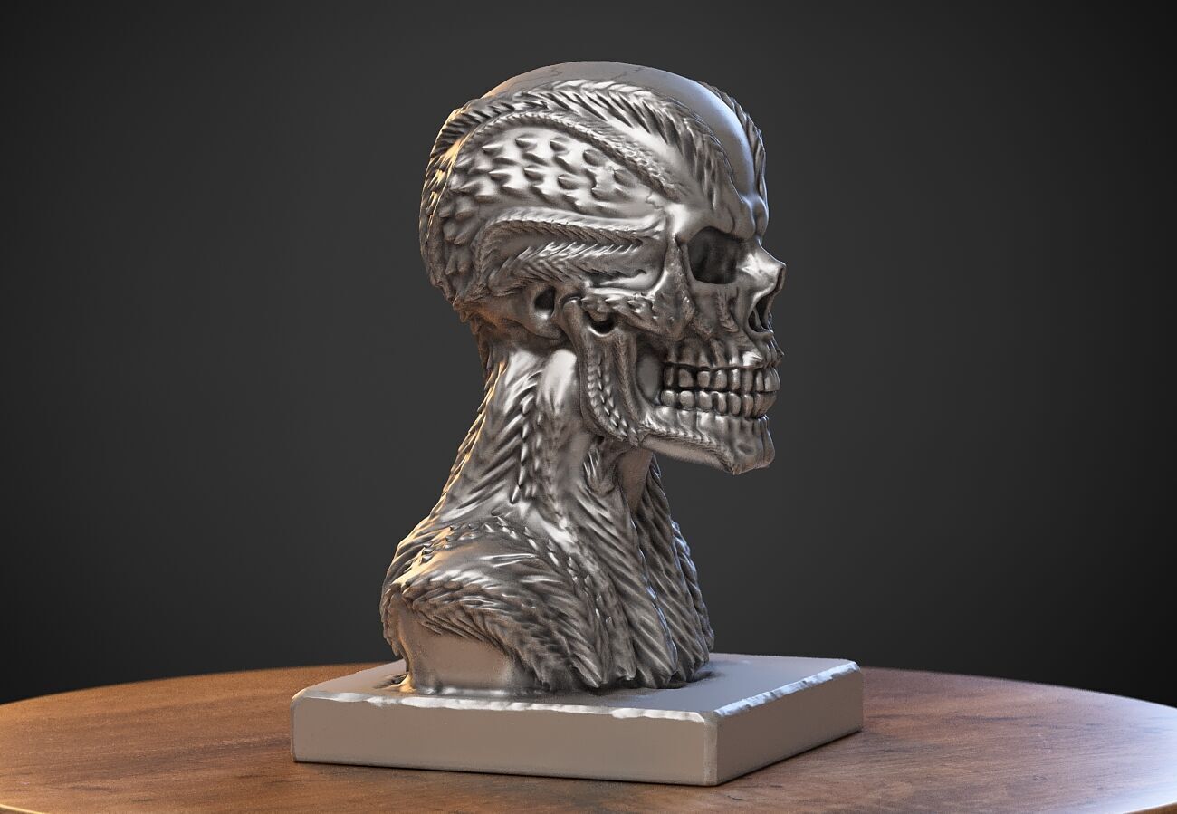 Robot Skull Headphone Stand  Cyborg Headset Stand 3D print model_3