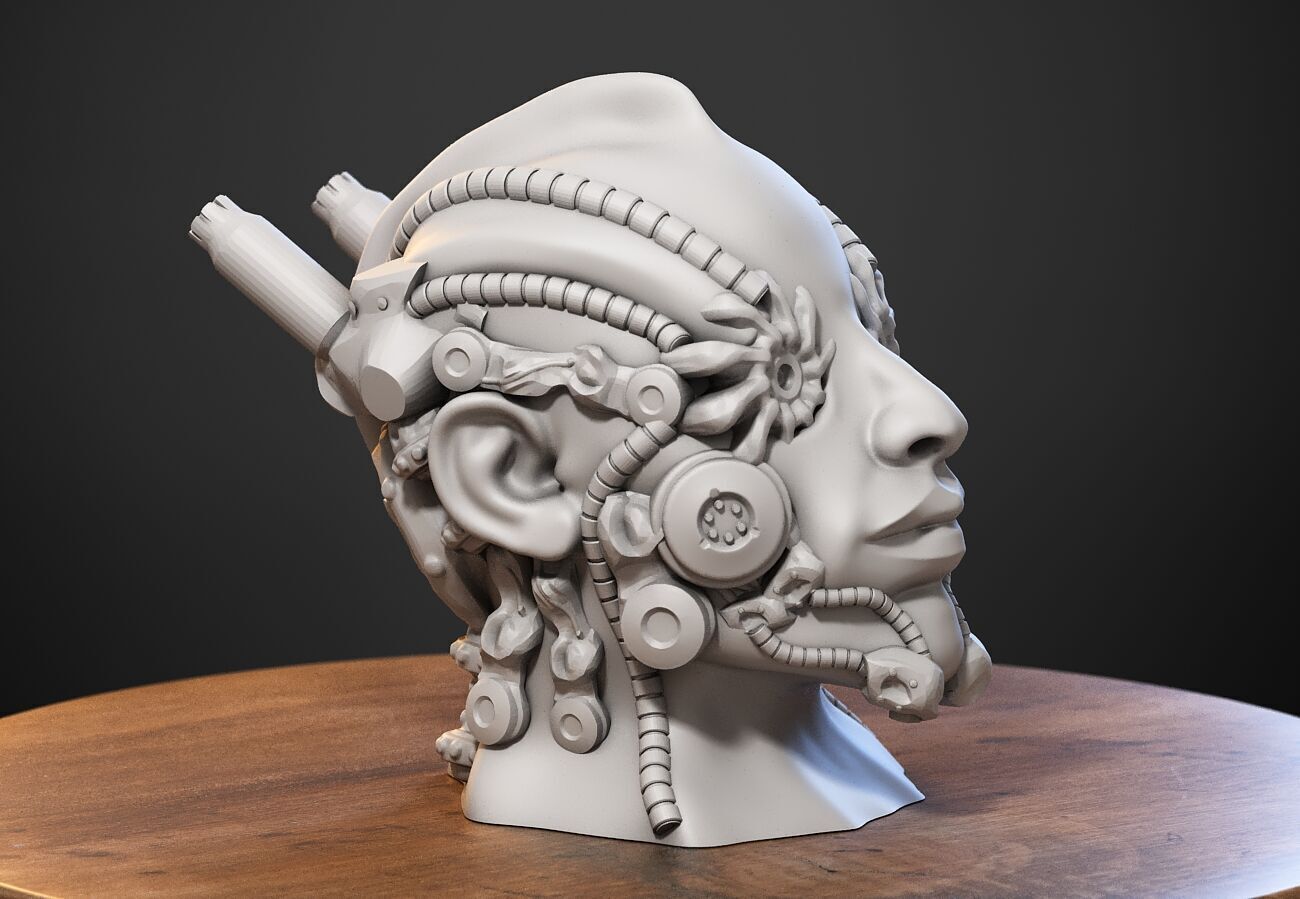 Robot human bust Headphone Stand Cyborg Robot human bust  3D print model_3