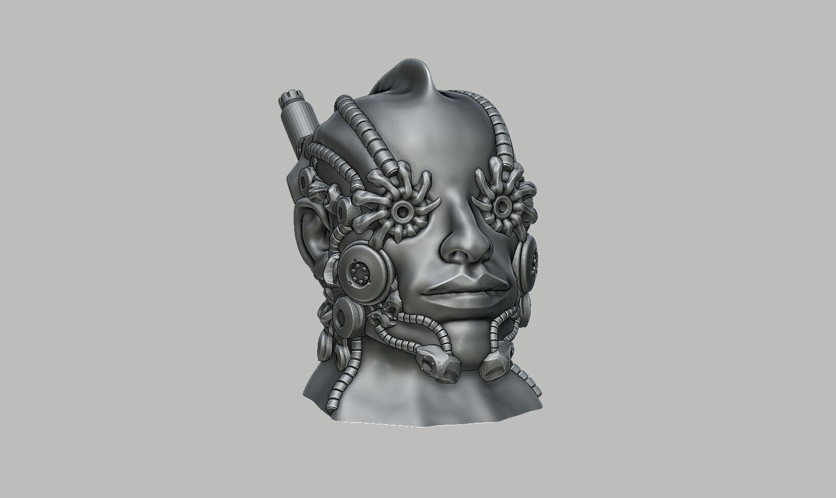 Robot human bust Headphone Stand Cyborg Robot human bust  3D print model_6