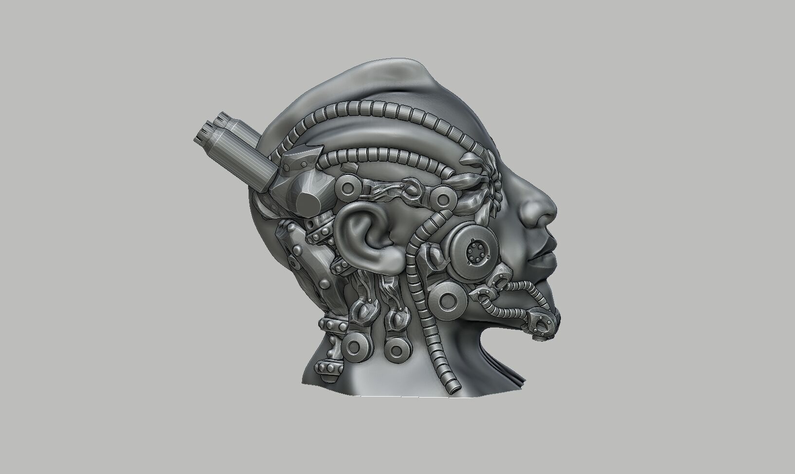 Robot human bust Headphone Stand Cyborg Robot human bust  3D print model_8