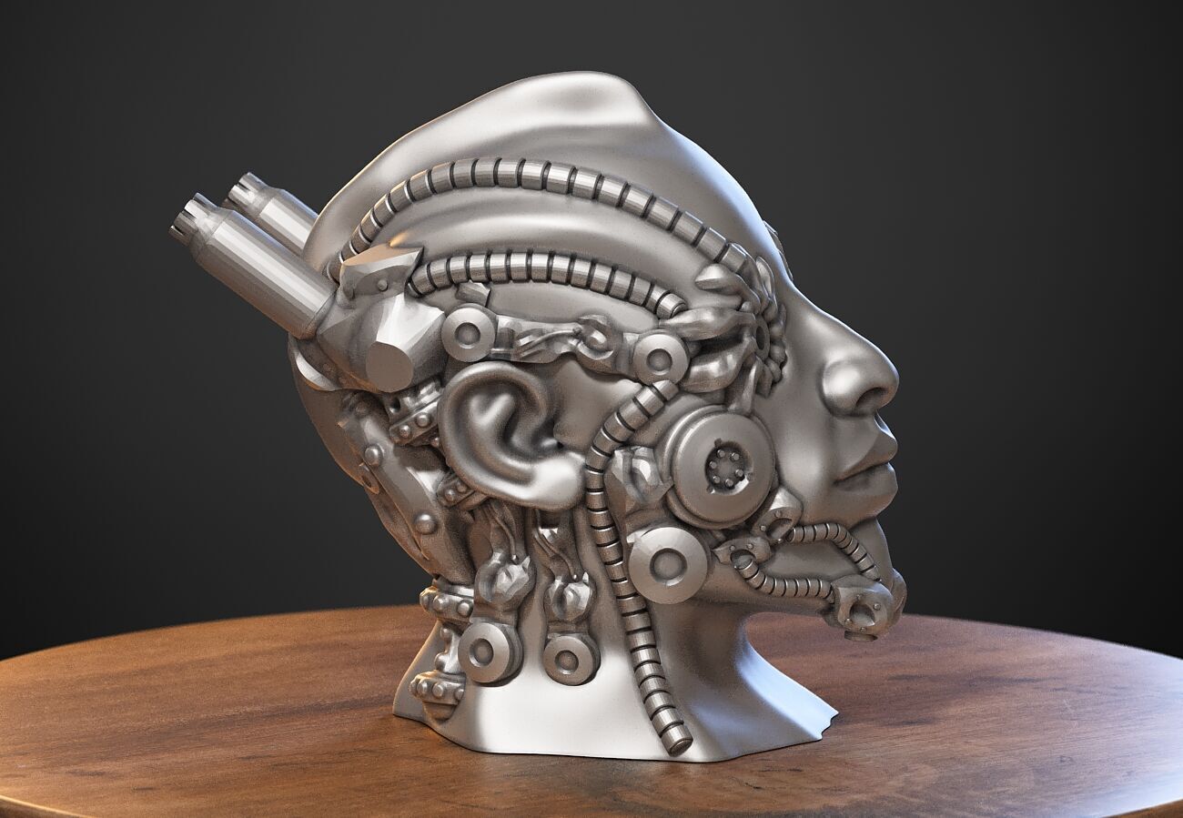 Robot human bust Headphone Stand Cyborg Robot human bust  3D print model_2