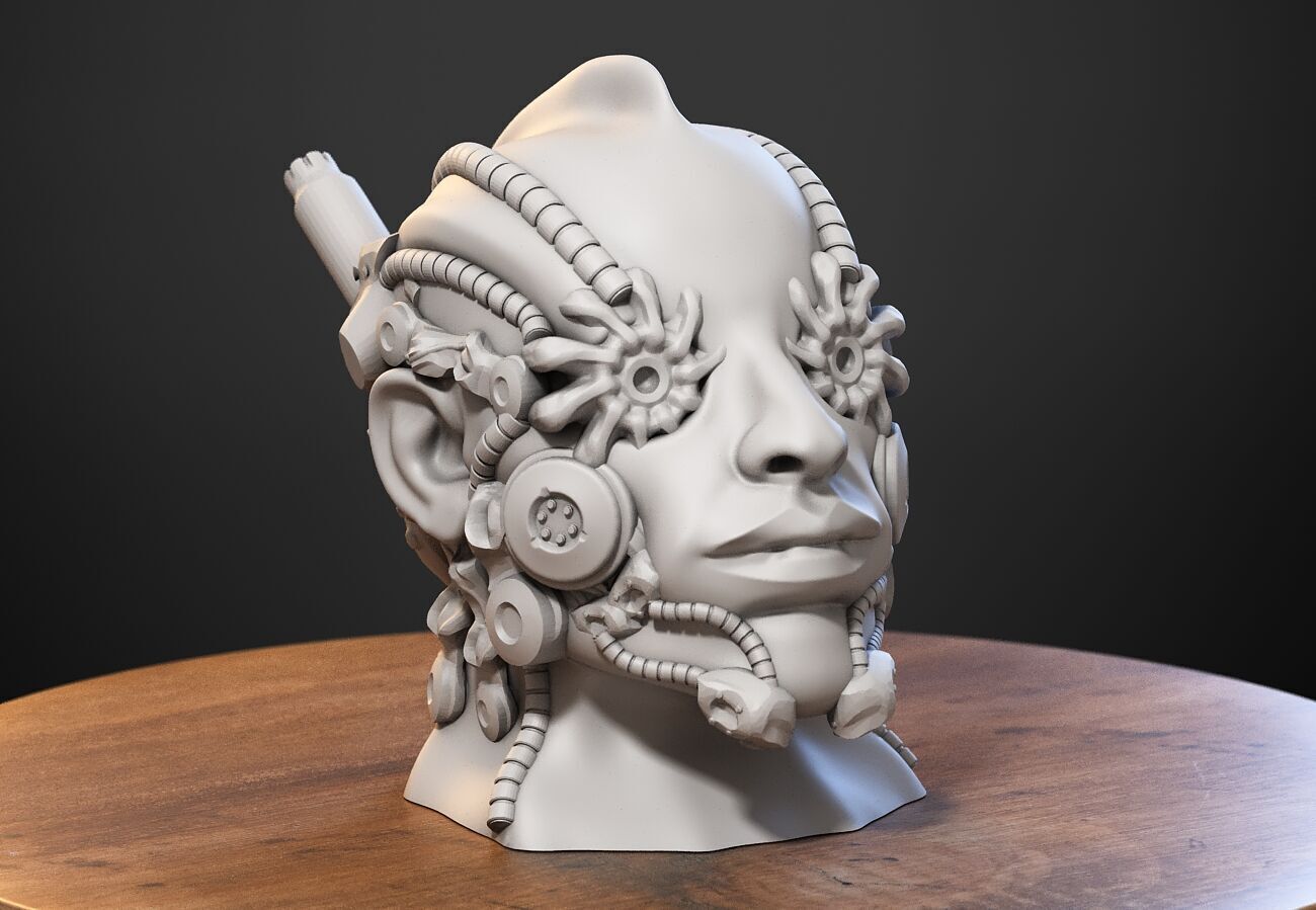 Robot human bust Headphone Stand Cyborg Robot human bust  3D print model_4