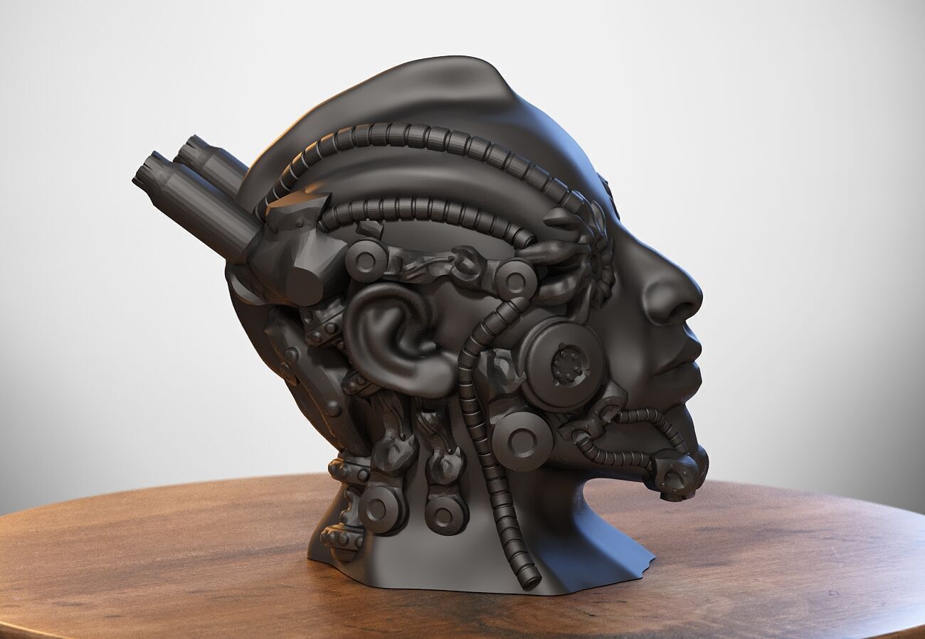 Robot human bust Headphone Stand Cyborg Robot human bust  3D print model_1