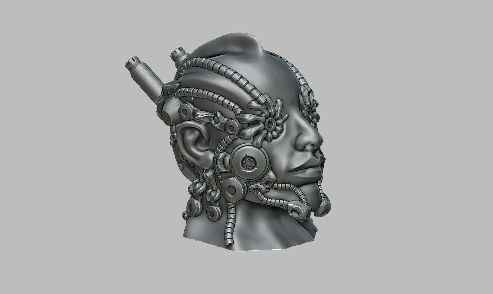 Robot human bust Headphone Stand Cyborg Robot human bust  3D print model_7
