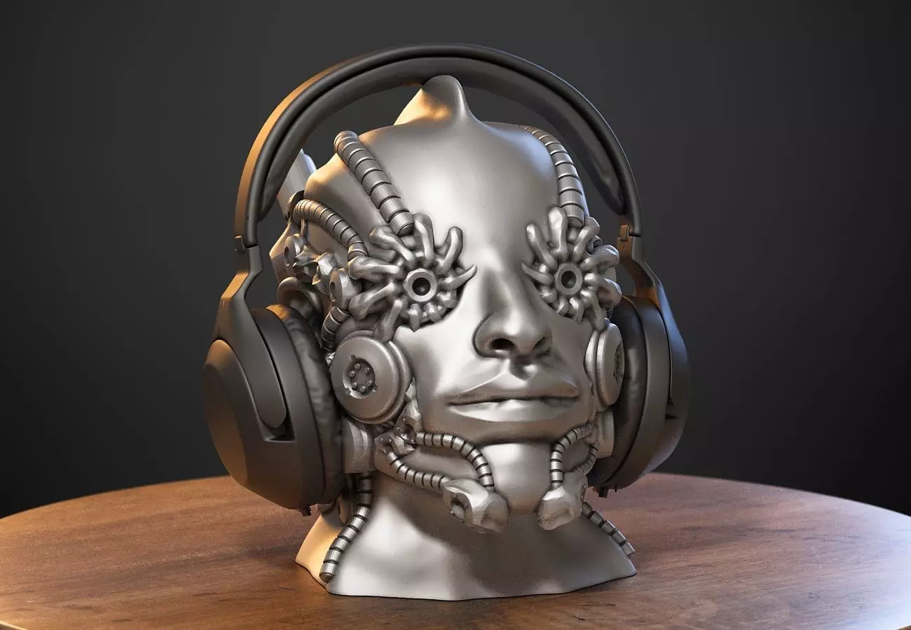 Robot human bust Headphone Stand Cyborg Robot human bust  3D print model_0