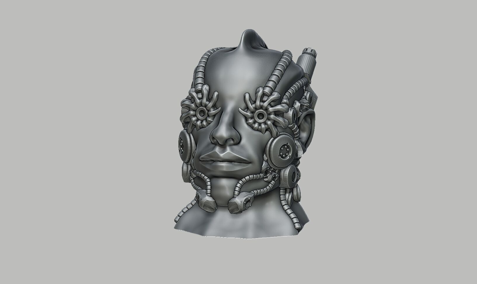 Robot human bust Headphone Stand Cyborg Robot human bust  3D print model_11