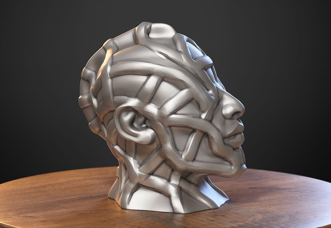 Robot human bust Headphone Stand Cyborg Robot human bust  3D print model_3