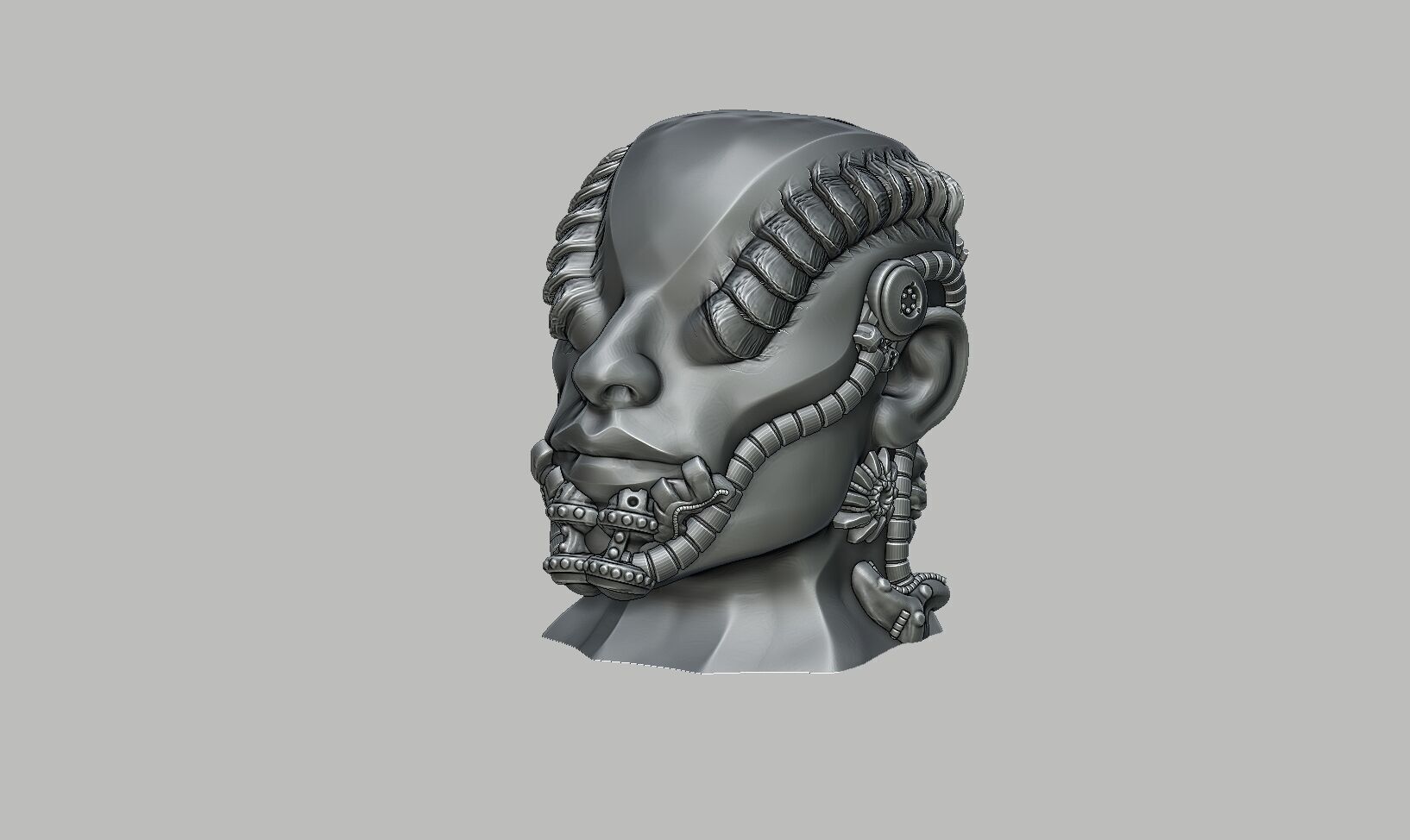 Robot human bust Headphone Stand Cyborg Robot human bust  3D print model_12