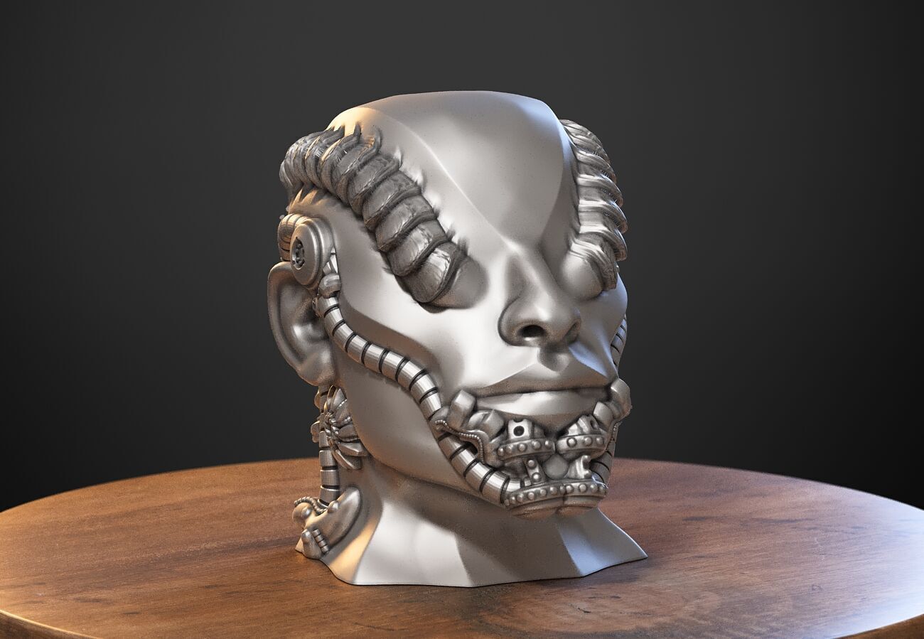 Robot human bust Headphone Stand Cyborg Robot human bust  3D print model_2