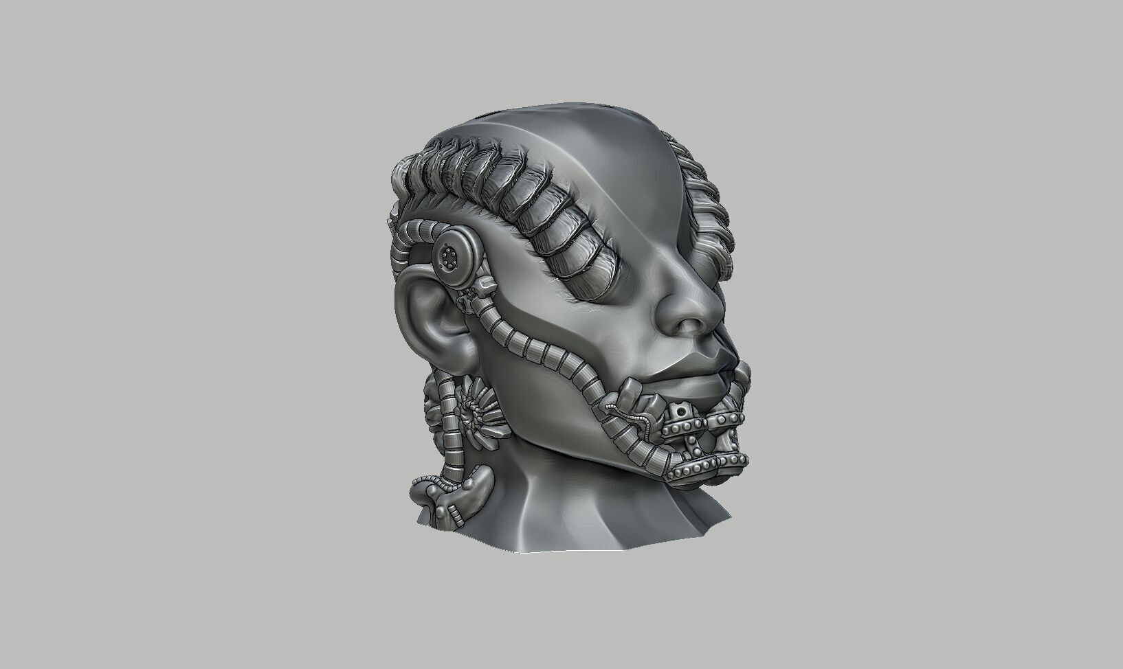 Robot human bust Headphone Stand Cyborg Robot human bust  3D print model_7