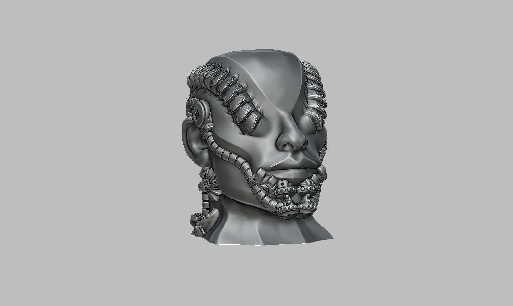 Robot human bust Headphone Stand Cyborg Robot human bust  3D print model_6