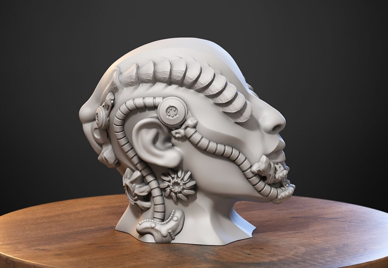 Robot human bust Headphone Stand Cyborg Robot human bust  3D print model_3